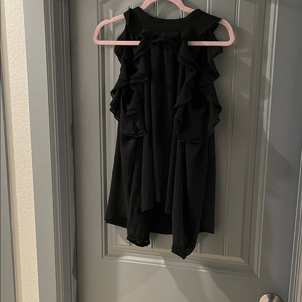 Chic Black Ruffle Sleeveless Blouse - Picture 7 of 7
